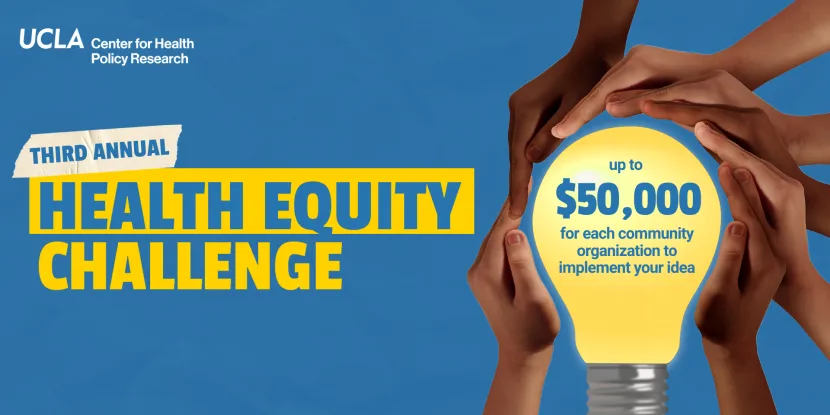 hands holding a lightbulb highlighting 50K prize for the Health Equity Challenge