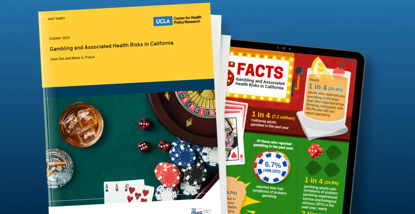 publication and 5 facts infographic related to gambling and associated health risks