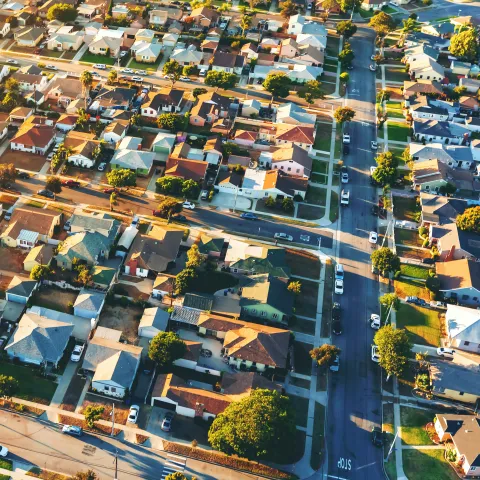 Aerial view of of a residential neighborhood