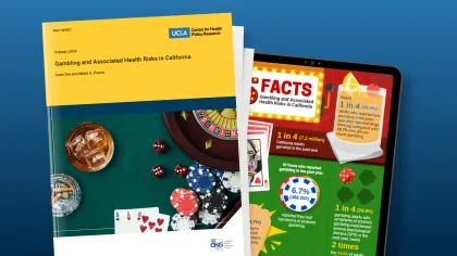 publication and 5 facts infographic related to gambling and associated health risks