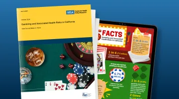 publication and 5 facts infographic related to gambling and associated health risks