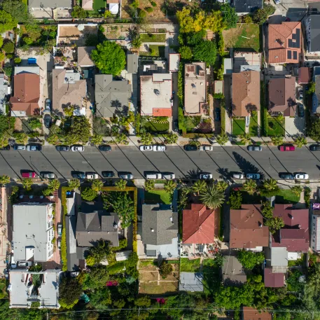 Aerial view of a neighborhood in Los Angeles.